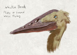  ambiguous_form ambiguous_gender beak big_beak blue_eyes body_modification brown_body brown_feathers dinosaur english_text extinct feathered_dinosaur feathered_scalie feathers furgonomics headshot_portrait portrait prehistoric_species reptile scalie side_view solo tagme text unknown_species upai 