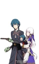  1boy 2girls :d apron armor baking_sheet blue_eyes blue_hair boots byleth_(fire_emblem) byleth_(male)_(fire_emblem) coat commentary cookie dannex009 dress english_commentary family father_and_child fire_emblem fire_emblem:_three_houses food hair_ornament highres if_they_mated lolicon long_hair long_sleeves lysithea_von_ordelia mother_and_child multiple_girls open_mouth outstretched_arm oven_mitts patreon_username pink_eyes purple_dress short_hair sidelocks smile tassel transparent_background veil white_hair wide_sleeves 