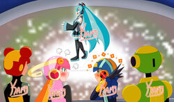  capcom commentary hatsune_miku hatsune_miku_(append) hatsune_miku_(if) mega_man_(series) mega_man_battle_network megaman.exe miku roll.exe_(mega_man) vocaloid vocaloid_append 