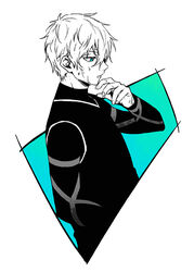  1boy aqua_eyes blue_lock commentary_request gym_uniform hair_between_eyes looking_away male_focus monochrome nagi_seishirou parted_lips profile short_hair simple_background solo spot_color tarou_(run) upper_body white_background 