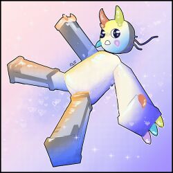  1:1 alexslime ambiguous_gender anthro claws digital_media_(artwork) hi_res horn humanoid machine multicolored_horn open_mouth prototype_(regretevator) regretevator roblox robot robot_humanoid simple_background solo white_body wire 