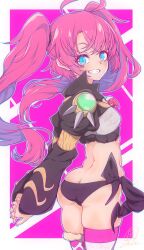  absurdres ahoge black_nails black_panties blue_eyes breasts commentary_request female hair_between_eyes highres long_hair looking_at_viewer milim_nava ootori_karen panties pink_hair small_breasts smile solo tensei_shitara_slime_datta_ken thighhighs twintails underwear 