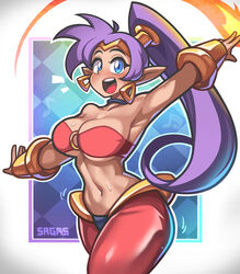  1girls armpits bare_midriff bare_shoulders belly_button big_breasts blue_eyes breasts cute dancer_outfit female female_only harem_outfit highres purple_hair sagas shantae shantae_(character) solo solo_female thick_thighs 