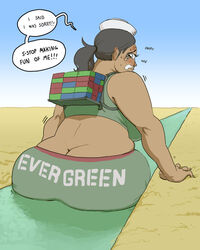  2021 anthro ass ass_cleavage blush butt_crack clothed container_ship ever_given female huge_ass humanized inanimate ship sirartwork suez_canal 