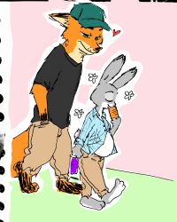  absurd_res anthro canid canine closed_eyes clothing disney duo eating european_rabbit female fox fur green_eyes grey_body grey_fur hat headgear headwear hi_res judy_hopps lagomorph leporid looking_at_another male male/female mammal nick_wilde oryctolagus pregnant pregnant_female rabbit red_fox romantic romantic_couple smile sunnypompom06 true_fox zootopia 