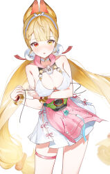  absurdres alice_thymefield alice_thymefield_(sea_of_thyme) animal_ears blonde_hair blunt_bangs blush bracelet braid breasts choker cleavage female hair_between_eyes hairband heterochromia highres hip_vent jewelry kkopoli long_hair low_twintails medium_breasts one-piece_swimsuit open_mouth pink_one-piece_swimsuit rabbit_ears rabbit_girl red_eyes sphere_hair_ornament standing swimsuit thigh_strap twintails two-tone_one-piece_swimsuit very_long_hair white_choker white_one-piece_swimsuit yellow_eyes zenless_zone_zero 