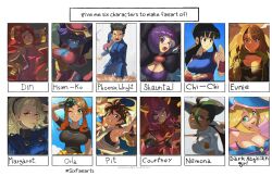  2boys 6+girls black_hair blonde_hair blue_eyes blue_jacket breasts character_name chi-chi_(dragon_ball) cleavage closed_mouth collarbone commentary courtney_(pokemon) crossover dark_magician_girl din dragon_ball eunie_(xenoblade) eyelashes fake_horns glasses gloves green_eyes gyakuten_saiban hair_between_eyes highres hood hood_up horns jacket jiangshi kid_icarus lei-lei long_hair looking_at_viewer margaret_(persona) multicolored_hair multiple_boys multiple_drawing_challenge multiple_girls naruhodou_ryuuichi necktie nemona_(pokemon) open_mouth orla_(pokemon) orlek parted_bangs persona pit_(kid_icarus) pokemon pokemon_(anime) pokemon_bw pokemon_horizons pokemon_oras pokemon_sv purple_hair shauntal_(pokemon) shirt short_sleeves sidelocks six_fanarts_challenge smile the_legend_of_zelda the_legend_of_zelda:_oracle_of_seasons two-tone_hair upperdash_arm_(kid_icarus) xenoblade_chronicles_(series) yellow_eyes yu-gi-oh! 