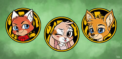  bad_guy_cafe blep blue_eyes brown_eyes canid canine chibi cimar fox fur hi_res kangaroo lagomorph leporid macropod mammal marsupial ocerydia_zoona orange_body orange_fur rabbit red_scarf scarf sticker tan_body tan_fur tongue tongue_out ziegelzeig ziegelzeig_zoona 