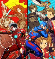  ant-man bad_id bad_pixiv_id black_hair black_panther_(marvel) black_widow boots breasts captain_america captain_america:_civil_war captain_america_(series) clenched_teeth clint_barton commentary_request fingerless_gloves gloves hawkeye_(marvel) iron_man james_buchanan_barnes jungyun99 marvel marvel_cinematic_universe medium_breasts natasha_romanoff parted_lips sam_wilson scarlet_witch scott_lang shield short_hair steve_rogers superhero_costume teeth the_falcon tony_stark vision_(marvel) wanda_maximoff war_machine winter_soldier 