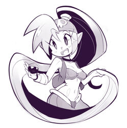  2015 ambiguous_gender bra breasts clothing duo female genie hair humanoid humanoid_pointy_ears long_hair midriff not_furry ponytail shantae shantae_(series) sho-n-d tinkerbat underwear wayforward 