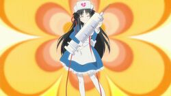  animated animated anime_screenshot apron female flower heart imageboard_desourced large_syringe long_hair lowres machine-doll_wa_kizutsukanai non-web_source nurse oversized_object smile syringe yaya_(machine-doll) 