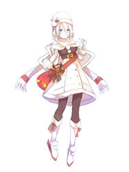  azur_lane belt belt_buckle blue_eyes boots buckle capelet commentary cosplay enterprise_(azur_lane) enterprise_(azur_lane)_(cosplay) enterprise_(reindeer_master)_(azur_lane) female gloves hat ioniccrystal pantyhose ribbon santa_costume scarf solo tirpitz_(azur_lane) underbust white_hair white_santa_costume 