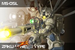  beam_rifle character_name commentary_request energy_gun gun gundam gundam_unicorn mecha memento_vivi no_humans on_one_knee one-eyed rifle robot shoulder_spikes sniper_rifle spikes weapon yellow_eyes zaku_i_sniper_type zoom_layer 