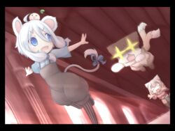  2girls animal_ears blue_eyes cat_ears commentary_request forked_tail mouse_ears mouse_tail multiple_girls nekomata nightmare_cat pixiv_fantasia pixiv_fantasia_t running short_hair tail thighhighs white_hair 