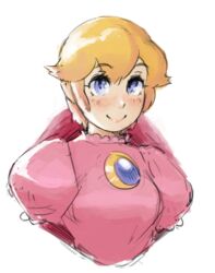  alternate_hair_length alternate_hairstyle blonde_hair blue_eyes blush borvar eyelashes female mario_(series) princess_peach short_hair smile solo 