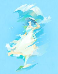  bad_id bad_pixiv_id blue_eyes blue_hair cannotescape dress female hat kaze_tachinu satomi_naoko studio_ghibli sun_hat umbrella 