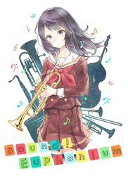  bad_id bad_pixiv_id black_hair copyright_name dodam_(mamio_252) double_bass eighth_note english_text euphonium female hibike!_euphonium highres instrument kousaka_reina long_hair musical_note purple_eyes saxophone sixteenth_note solo tenor_saxophone treble_clef trombone trumpet 