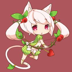  :o animal_ears arrow_(projectile) bow_(weapon) cat_ears cat_tail chibi commentary_request cranberry female hair_ornament heart long_hair mootor original pink_eyes pink_hair solo tail tail_ornament twintails weapon 