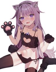  animal_ears animal_hands black_panties black_thighhighs blush cat_ear_panties chest_jewel cleavage_cutout clothing_cutout collarbone commentary embarrassed eyelashes face_jewel female flat_chest from_above full-face_blush gem gloves hololive hololive_english jewel_under_eye k_mugura koseki_bijou long_hair looking_at_viewer material_growth navel open_mouth panties paw_gloves paw_pose paw_shoes pink_hair purple_eyes purple_gemstone purple_hair simple_background sitting solo sweatdrop thighhighs underwear underwear_only very_long_hair virtual_youtuber white_background 