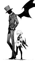  1boy ai-generated arm_belt bandaged_arm bandaged_hand bandages bare_shoulders black_panties black_suit black_thighhighs black_wings breasts business_suit commentary_request dagger demon_wings drowsy_sheep faceless faceless_male fate/apocrypha fate/strange_fake fate_(series) female fingerless_gloves formal_clothes gloves hands_in_pockets hat highres jack_the_ripper_(fate/apocrypha) jack_the_ripper_(fate/strange_fake) knife lowleg lowleg_panties navel panties red_eyes reverse_grip scar scar_across_eye scar_on_cheek scar_on_face short_hair shoulder_tattoo single_fingerless_glove single_wing small_breasts suit tattoo thighhighs top_hat underwear vest weapon white_hair wings 