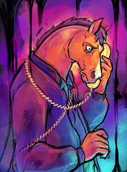  2020 anthro bojack_horseman bojack_horseman_(character) clothing diamond_(marking) electronics equid equine grey_mane hi_res horse jacket male mammal mane markings netflix phone shirt solo squeed topwear 