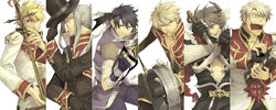  6+boys armor assassin_(ragnarok_online) assassin_cross_(ragnarok_online) bandages black_coat black_gloves black_hair black_shirt blonde_hair book cigarette closed_mouth coat column_lineup commentary_request dagger demon demon_wings dual_wielding fingerless_gloves gauntlets glasses gloves green_eyes grey_hair hair_between_eyes hat head_wings hibitono high_priest_(ragnarok_online) holding holding_book holding_clothes holding_dagger holding_hat holding_knife holding_staff holding_weapon horns jamadhar knife long_sleeves looking_at_viewer looking_to_the_side male_focus medium_hair multiple_boys open_clothes open_mouth open_shirt pants pauldrons platinum_blonde_hair ponytail priest_(ragnarok_online) purple_eyes purple_gloves purple_pants purple_shirt ragnarok_online red_shirt shirt short_hair shoulder_armor simple_background skull staff standing surprised sweat top_hat two-tone_shirt upper_body weapon white_background white_gloves white_hair white_shirt wings yellow_eyes 