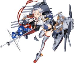  american_flag blonde_hair blue_jacket breasts collared_shirt crop_top dress_shirt female full_body headgear jacket kantai_collection long_hair machinery massachusetts_(kancolle) medium_breasts multicolored_clothes multicolored_hair multicolored_jacket official_art open_clothes open_jacket red_eyes red_hair shirt short_sleeves shorts sleeveless sleeveless_shirt smile star_(symbol) torn_clothes transparent_background turret white_jacket white_shirt zeco 