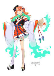  absurdres adapted_costume alternate_costume alternate_hairstyle aneco_(westsea1227) aqua_fire aqua_hair aqua_nails bow_choker breasts choker cleavage colored_inner_hair earrings egasumi feather_earrings feathers female fingernails fire folding_fan full_body garter_straps green_choker hand_fan high_heels highres holding holding_fan hololive hololive_english japanese_clothes jewelry kimono long_hair looking_at_viewer multicolored_hair nail_polish off_shoulder okobo orange_hair pink_eyes platform_footwear sandals simple_background single_thighhigh small_breasts smile solo tabi takanashi_kiara takanashi_kiara_(1st_costume) tassel thighhighs two-tone_hair virtual_youtuber wedge_heels white_background white_thighhighs wide_sleeves yukata 