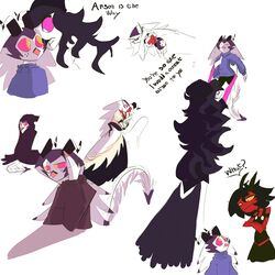  1:1 anthro avian beak black_hair breasts clothed clothing crown demon dialogue fan_character father_(lore) father_and_child_(lore) father_and_son_(lore) female fluffy fluffy_tail fur group hair half-siblings hat headgear headwear helluva_boss hi_res horn humanoid hybrid imp kissing male male/female mature_female millie_(helluva_boss) mother_(lore) mother_and_child_(lore) mother_and_son_(lore) moxxie_(helluva_boss) octavia_(helluva_boss) open_mouth open_smile parent_(lore) parent_and_child_(lore) parent_and_son_(lore) pink_eyes purple_body purple_fur red_body scar smile son_(lore) splendidsplend8 stella_(helluva_boss) tail text white_body white_fur 