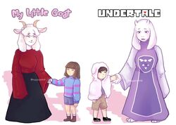  2021 age_difference anthro boss_monster_(undertale) bottomwear bovid brown_eyes brown_hair caprine closed_eyes clothing crossover daww digital_drawing_(artwork) digital_media_(artwork) dress duo english_text eyebrow_through_hair eyebrows eyelashes fairy_tales fangs female frisk_(undertale) fur goat goat_costume group hair happy hi_res horn human male mammal mother_(lore) mother_and_child_(lore) mother_and_son_(lore) mother_goat my_little_goat myyoupink natsuki_(my_little_goat) older_female pants parent_(lore) parent_and_child_(lore) parent_and_son_(lore) purple_eyes shorts signature skirt smile son_(lore) teeth text the_wolf_and_the_seven_little_goats toriel translucent translucent_hair undertale undertale_(series) white_body white_fur white_hair white_wool wool_(fur) younger_male 