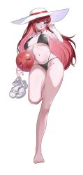  absurdres adjusting_eyewear akane_lize arm_at_side barefoot bikini black_bikini black_choker breasts breasts_apart choker colored_inner_hair dontkatsu female full_body gloves grey_eyes groin hand_up hashtag-only_commentary hat highres holding holding_shoes holding_unworn_clothes large_breasts leg_up long_hair looking_at_viewer multi-strapped_bikini_bottom multicolored_hair navel oerba_yun_fang open_mouth pink_hair purple-tinted_eyewear red_hair red_pupils see-through_clothes see-through_shrug shoes shrug_(clothing) simple_background solo standing standing_on_one_leg stellive stomach straight_hair streaked_hair sun_hat swimsuit tinted_eyewear unworn_shoes very_long_hair virtual_youtuber white_background white_hat white_shrug 