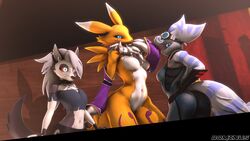  16:9 3d_(artwork) anthro armwear bandai_namco black_clothing black_gloves black_handwear black_sclera blue_eyes bodysuit breast_size_difference breasts bridal_gauntlets canid canid_demon canine cheek_tuft clothed clothing crossover demon digimon digimon_(species) digital_media_(artwork) dipstick_ears domibun ear_markings ear_piercing ear_ring eyewear eyewear_on_head facial_tuft featureless_breasts female flat_chested fur gloves goggles goggles_on_head grey_clothing grey_topwear group hair hand_on_hip handwear hellhound helluva_boss hi_res inner_ear_fluff lombax looking_at_viewer loona_(aeridiccore) loona_(helluva_boss) mammal medium_breasts multicolored_body multicolored_ears multicolored_fur mythological_canine mythological_creature mythology navel neck_tuft nude piercing purple_body purple_fur ratchet_and_clank red_sclera renamon ring_piercing rivet_(ratchet_and_clank) skinsuit sony_corporation sony_interactive_entertainment source_filmmaker_(artwork) standing thick_thighs tight_clothing topwear trio tuft two_tone_body two_tone_fur warfare_machine warfare_renamon warfare_rivet white_body white_eyes white_fur white_hair widescreen yellow_body yellow_fur 