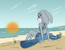  anthro barefoot beach clothed clothing cloud color_edit colored countershade_feet countershading darkbunny666 disney ears_down feet female fully_clothed hi_res judy_hopps lagomorph leporid mammal midriff outside paws pivoted_ears plantigrade purple_eyes rabbit sand scut_tail sea seaside short_tail shoxxe sitting sky solo sun swimwear tail third-party_edit toes water zootopia 