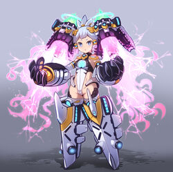  :o armor blue_eyes breasts commentary_request divine_arsenal_aa-zeus_-_sky_thunder duel_monster female full_body garoudo_(kadouhan&#039;i) gauntlets genderswap_(mtf) grey_background grey_hair looking_at_viewer mecha_musume personification rule_63 small_breasts solo standing yu-gi-oh! 