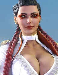  1girls 3d apex_legends big_breasts black_hair braided_twintails breasts cleavage dark-skinned_female earrings female female_only gal_gadot large_breasts latina lipstick loba loba_(apex_legends) loba_andrade looking_away red_hair rude_frog smile solo tattoo two_tone_hair 