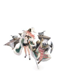  absurdres aiguillette arm_up azur_lane bird black_skirt breasts cannon cape cleavage collared_shirt covered_navel epaulettes female fringe_trim from_above full_body fur-trimmed_cape fur_trim green_cape highres holding holding_sword holding_weapon impossible_clothes italian_flag kurumi_(recycllamo) ladder long_hair looking_at_viewer looking_up miniskirt official_art orange_hair pleated_skirt pompeo_magno_(azur_lane) rigging shirt shrug_(clothing) skirt small_breasts solo standing strapless sword transparent_background two-tone_footwear weapon white_bird white_footwear white_headwear yellow_eyes 