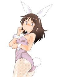  afunai animal_ears bow bowtie breasts brown_eyes brown_hair bunny_day commentary_request cowboy_shot detached_collar fake_animal_ears fake_tail female from_side hairband leotard okano_kei pantyhose pink_bow pink_bowtie pink_leotard playboy_bunny rabbit_ears rabbit_tail small_breasts solo tail white_hairband yuyushiki 