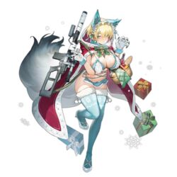  animal_ears apple basket bell blonde_hair blue_eyes blue_thighhighs bread breasts breath carrot claw_pose cloak cross cross_earrings earrings fake_animal_ears female food fruit full_body fur_trim girls&#039;_frontline gloves gun hair_bell hair_ornament hairband heart_o-ring high_heels highres hood hooded_cloak hoodie jewelry jingle_bell large_breasts lolita_hairband looking_at_viewer microskirt mole mole_on_breast mole_under_eye navel official_alternate_costume official_art pom_pom_(clothes) revealing_clothes short_hair siqi_(miharuu) skirt snowflake_hair_ornament solo standing standing_on_one_leg tail thighhighs transparent_background vsk-94 vsk-94_(christmas_eve_detective)_(girls&#039;_frontline) vsk-94_(girls&#039;_frontline) weapon white_gloves 