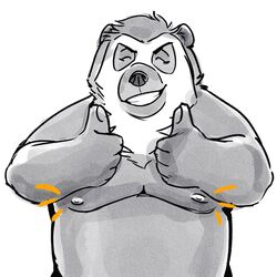  1:1 2021 anthro arctodus bear belly biped closed_eyes hi_res lentejota6 male mammal moobs nipples overweight overweight_anthro overweight_male short-faced_bear simple_background solo spectacled_bear white_background 