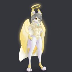  1:1 absurd_res angel angelic anthro arctic_fox canid canine clothed clothing fan_character feathered_wings feathers female fox fur hair halo hi_res mammal muriel_the_angel solo true_fox unknown_artist white_body white_fur wings yellow_body yellow_fur 