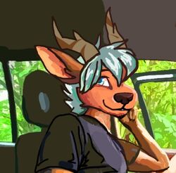  antlers bedroom_eyes car deer eyes horn low_res male mammal narrowed_eyes portrait rotoscoping seductive sfinx solo vehicle 