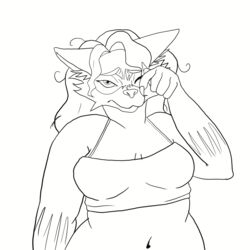  1:1 absurd_res anthro belly bra bralette clothing crop_top female hi_res jellykinz mammal monochrome navel procyonid raccoon rubbing_eye rubbing_eyes shirt slightly_chubby slightly_chubby_female solo sports_bra tired topwear underwear 