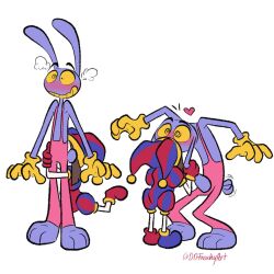  4_fingers anthro bent_legs blush ddfreakyart duo ear_pull female fingers glitch_productions heart_symbol hi_res hug hugging_another hugging_from_behind humanoid jax_(tadc) kiss_on_lips kissing lagomorph larger_male leporid male mammal pomni_(tadc) rabbit raised_leg size_difference smaller_female spiral spiral_eyes steam_from_ears surprised tail tail_motion tailwag the_amazing_digital_circus 