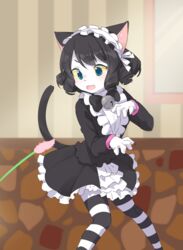  2018 alternative_fashion anthro bell black_clothing black_ears black_hair black_tail blue_eyes blush bow_tie cat_toy clothed clothing curled_hair cute_fangs cyan_hijirikawa domestic_cat dress felid feline felis female frilly fur goth gothic_lolita hair hi_res inside j-fashion jingle_bell kemono legwear lolita_(fashion) maid_headdress mammal open_mouth pattern_clothing pattern_legwear portrait sanrio show_by_rock!! solo striped_clothing striped_legwear stripes tail thigh_highs three-quarter_portrait white_body white_fur yellow_sclera yuikawa 