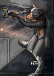  anthro breath canid canine canis clothing cutter_gun dead_space electronic_arts furgonomics gun hi_res jumpsuit male mammal panting ranged_weapon scar science_fiction solo synthetic text tongue url visceral_games weapon wolf wolfywetfurr_(artist) 