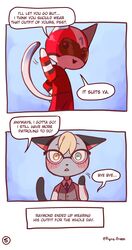  absurd_res animal_crossing anthro armor blush domestic_cat duo english_text eyewear felid feline felis flying-frappuccino glasses headgear helmet hi_res kid_cat_(animal_crossing) male mammal nintendo raymond_(animal_crossing) text 