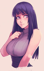  absurdres blunt_bangs breasts byakugan commentary english_commentary female highres hyuuga_hinata large_breasts lips long_hair naruto_(series) naruto_shippuuden purple_eyes purple_hair raichiyo33 revision sleeveless solo upper_body 