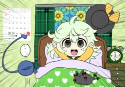  ... 2019 :d :x alarm_clock arms_up black_bow black_cat black_hat blanket blouse bow braid calendar_(object) chibi clenched_hands clock closed_eyes collared_shirt curtains drawer ear_bow eyeball feline female green_curtains green_eyes hair_between_eyes hat hat_ribbon heart heart_print highres kaenbyou_rin kaenbyou_rin_(cat) komeiji_koishi light_green_hair long_sleeves looking_at_viewer medium_hair messy_hair open_mouth pillow plaid_curtains red_hair ribbon round_teeth shirt smile solo spoken_ellipsis stained_glass tail tail_bow tail_ornament teeth third_eye touhou twin_braids under_covers unworn_hat unworn_headwear upper_teeth_only v-shaped_eyebrows washiwa wavy_hair wide_sleeves window yellow_ribbon yellow_shirt 