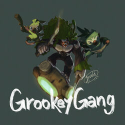  commentary drumsticks english_text evolutionary_line fangs full_body furry grey_background grookey highres holding holding_drumsticks jumping jyunhh open_mouth pokemon pokemon_(creature) rillaboom simple_background thwackey 