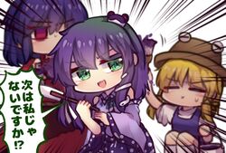  3girls :x alternate_hair_color blonde_hair blue_sky blurry blurry_background bras_d&#039;honneur brown_headwear closed_eyes collared_shirt commentary detached_sleeves frog_hair_ornament gohei green_eyes hair_between_eyes hair_ornament holding holding_paintbrush kochiya_sanae looking_to_the_side medium_hair moriya_suwako multiple_girls nontraditional_miko one-hour_drawing_challenge open_mouth paint_can paintbrush painting_(action) purple_hair purple_skirt purple_vest red_eyes shirt sidelocks simple_background skirt sky snake_hair_ornament speech_bubble sweat touhou touhou_lostword translated unime_seaflower v-shaped_eyebrows vest white_background white_legwear white_shirt wide_sleeves yasaka_kanako 